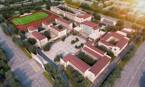 大学城市3D校园鸟瞰场景设计图片