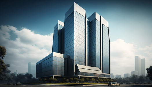 摩天大楼玻璃墙高楼建筑金融中心插画