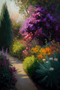 五颜六色鲜花开满鲜花的美丽花园插画