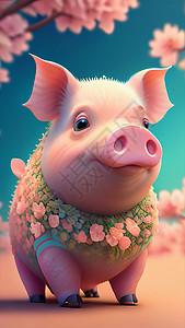 桃花奇幻猪背景图片