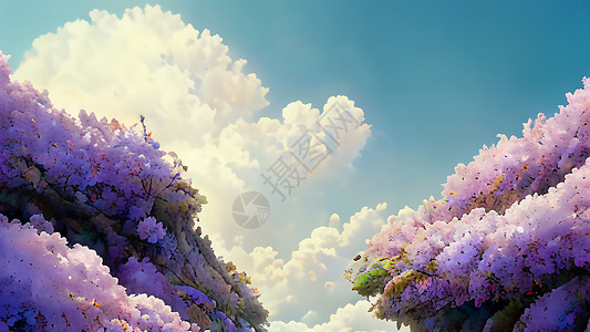 艺术长廊天空下的紫藤花插画