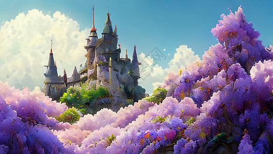 紫藤花海和童话城堡高清图片