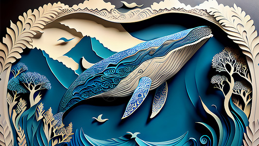 3D鲸鱼冬之海底幻想插画