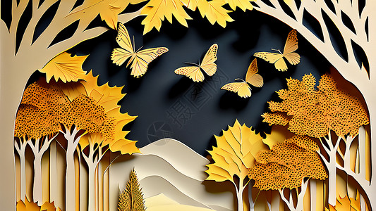 秋之枫叶蝴蝶背景图片