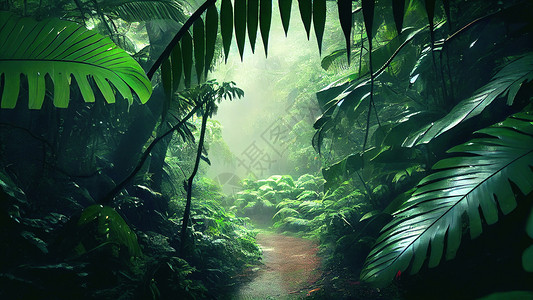 热带雨林植物绿色热带雨林插画