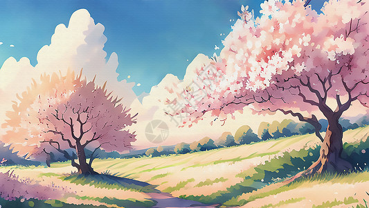 春天樱花树景色背景图片
