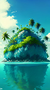 海岛椰树风景海中繁茂的岛屿插画