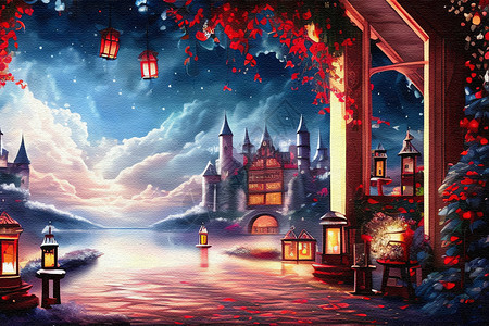 金沙空中花园夜景空中花园插画