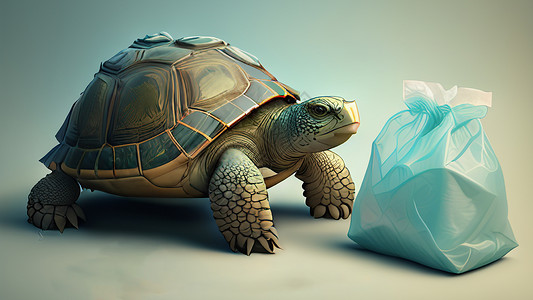 海龟和塑料袋背景图片