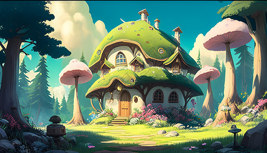 绿色蘑菇房子图片