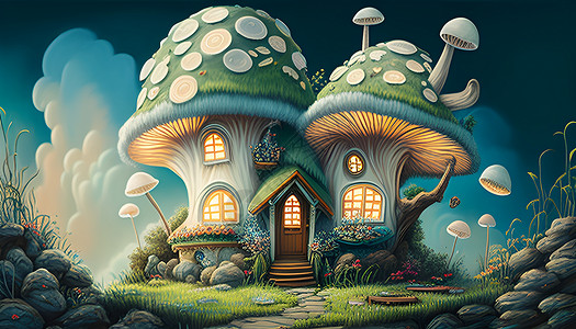 漂亮的蘑菇房子背景图片