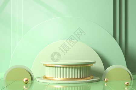 圆形蛋糕素材绿色简约电商展台设计图片