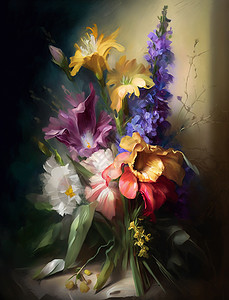 花束油画印象派兰花背景图片