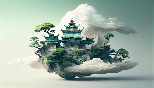 中式山水插画背景图片