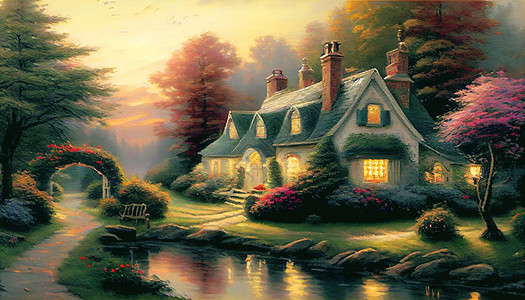 复古房子油画背景图片