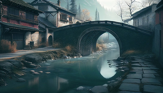 乡村小桥流水风景图片