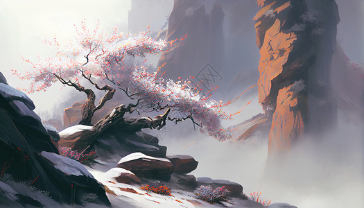 中式唯美花树背景图片