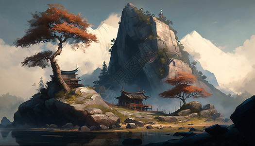 奇石素材奇石山水美丽风景插画