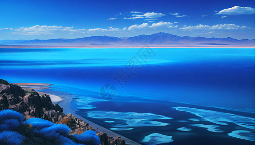 石头湖蓝色蓝色湖泊风景插画