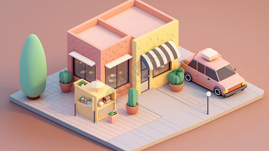 3D模型户外办公场所等距风格蛋糕店图片