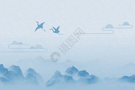 新中式标题框简约山水背景设计图片