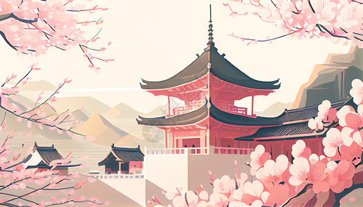 樱花建筑背景图片