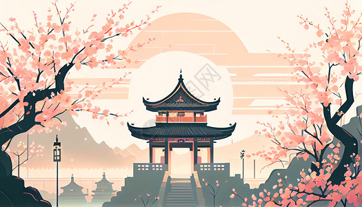 樱花建筑背景图片