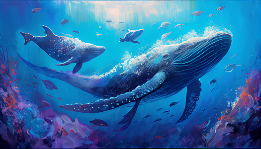 鲸鱼海底世界插画图片