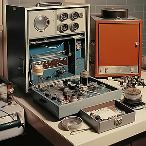 老式厨房60年代的机械设备插画