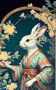 国潮风拟人兔子背景图片
