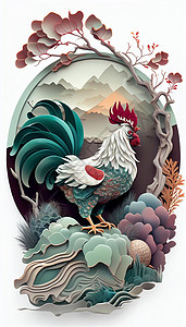 平面纸素材中国风十二生肖鸡插画