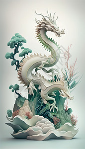 折纸风格树中国风十二生肖龙插画