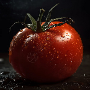 水珠素材黑色红色的西红柿插画