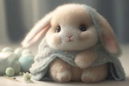 毛绒小兔可爱小兔子插画