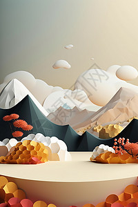 剪纸风白云和群山相结合的背景图高清图片