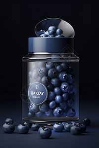 玻璃罐中的蓝莓背景图片