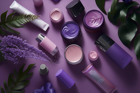 紫色美妆产品背景图片
