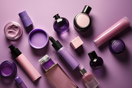 紫色美妆护肤产品图背景图片
