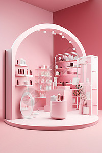 美容院促销传单粉色店铺小景背景