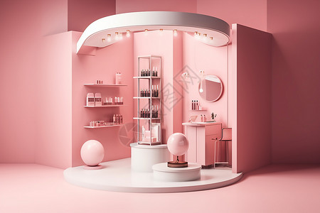 粉色美妆促销粉色主题店铺一角背景
