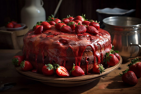 铺满草莓的蛋糕背景图片