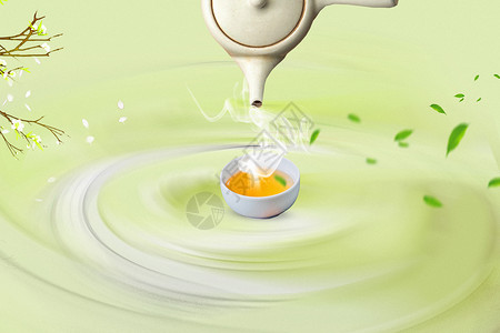 茶水素材清新绿色春茶背景设计图片