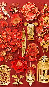 红色装饰物新年装饰元素插画