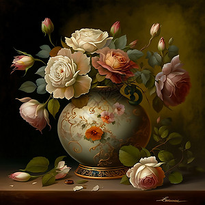 复古花瓶手绘背景图片
