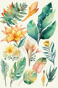 植物元素插画集背景图片