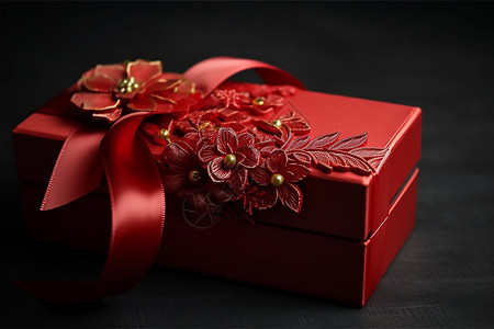 红色的礼品盒黑色背景下的红色礼盒插画