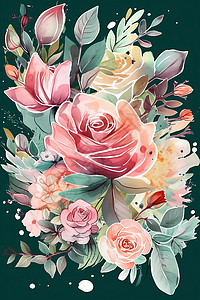 水彩玫瑰花朵背景图片