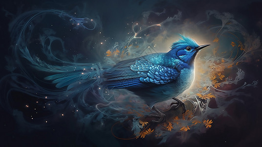 梦幻蓝色小鸟背景图片
