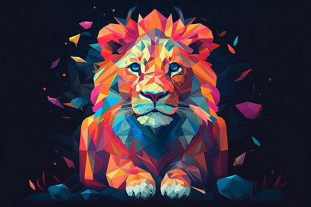 三角形方块彩色狮子创意方块插画