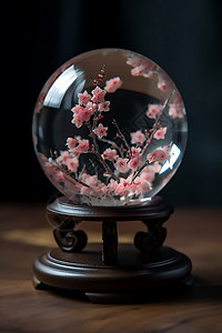 水晶球包裹的花枝背景图片
